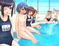 &gt;_&lt; 2boys 4girls arms_up bikini_tan black_eyes black_hair blue_eyes blue_hair blue_male_swimwear blue_one-piece_swimsuit blue_school_swimsuit blue_swim_trunks blush breasts brown_hair chestnut_mouth cleft_of_venus clothed_female_nude_female clothed_male_nude_female collarbone completely_nude day ear_blush ears embarrassed exhibitionism eyebrows fat fat_man feet_in_water fence goggles goggles_on_head hair_between_eyes highres humiliation japanese_text kunimoto_ichika_(mahorama18) loli looking_at_another mahorama18 male_swimwear matching_hair/eyes medium_hair multiple_boys multiple_girls name_tag navel new_school_swimsuit nipples nose_blush nude one-piece_swimsuit one_eye_closed open_mouth original pointing ponytail pool poolside public_indecency purple_eyes purple_hair pussy red_hair school_swimsuit short_hair sidelocks sitting sky small_breasts small_nipples splashing swim_cap swim_trunks swimsuit tan tanline teeth thighs topless_male water window rating:Explicit score:217 user:laura.loli