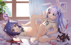 2girls absurdres anal_tail animal animal_ears arms_behind_head barefoot bdsm blue_eyes blue_hair bondage bottomless bound bound_arms brown_serafuku butt_plug cat cat_ears cat_girl cat-shaped_pillow censored child_on_child chocolate closed_mouth commentary_request crop_top curtains day extra_ears fake_tail female_focus femdom fingernails fuiba_fuyu full_body gochuumon_wa_usagi_desu_ka? hair_between_eyes hair_ornament hair_over_shoulder heart highres holding_leg indoors kafuu_chino leg_up licking licking_foot loli long_hair lying m_legs mating_(animal) mosaic_censoring multiple_girls navel on_back on_bed open_mouth plant potted_plant purple_hair pussy rabbit rabbit_ears rabbit_girl remote_control_vibrator sailor_collar saliva saliva_trail school_uniform serafuku sex_toy shio_(shiofeifei) short_sleeves sitting soles stuffed_animal stuffed_toy tail toenails toes tongue tongue_out tribadism two_side_up vibrator white_sailor_collar window x_hair_ornament yuri rating:Explicit score:474 user:danbooru