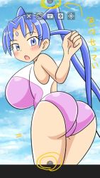  ass bathingsuit blue_hair blush cherry_poi forehead forehead_jewel full_body magical_girl  rating:Explicit score:4 user:cherry-poi-otaku