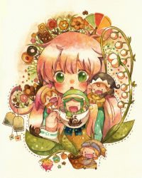 10s 1girl chocolate fairy_(jintai) flower grass green_eyes jinrui_wa_suitai_shimashita long_hair pink_hair plant watashi_(jintai) yuno_(artist) 