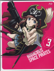  belt blue_eyes bluray_cover epaulettes hat hat_feather highres ascot katou_marika long_hair looking_at_viewer miniskirt_pirates pirate pirate_hat pleated_skirt sabre skirt skull_and_crossbones sword weapon  rating:Sensitive score:4 user:gorthaur