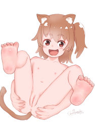 1girl absurdres animal_ears anus blush breasts brown_hair clitoris completely_nude feet female_focus flat_chest full_body hands_on_ass happy highres hoshino_hinata loli looking_at_viewer navel nude open_mouth pussy shiroipansuto simple_background small_breasts solo spread_legs tail uncensored watashi_ni_tenshi_ga_maiorita! white_background rating:Explicit score:147 user:Cheria_Barnes