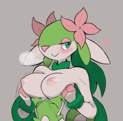  artist_request breasts breath creatures_(company) fakemon faunazon female_focus furry furry_female game_freak heart monster_girl nintendo nipples pokemon simple_background smile solo squished_boobs undressing 