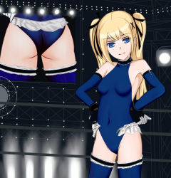 1girl artist_request ass bare_shoulders blonde_hair blue_eyes breasts covered_navel dead_or_alive dead_or_alive_5 detached_sleeves female_focus frills gloves hair_ribbon leotard long_hair looking_at_viewer marie_rose ribbon smile solo tecmo thighhighs twintails rating:Questionable score:31 user:armorcrystal