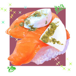  absurdres cream fish_(food) food food_focus highres no_humans original rice sparkle sushi takisou_sou  rating:General score:1 user:danbooru
