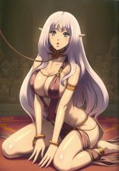 10s 1girl alternate_costume anklet annelotte annelotte_(queen's_blade) barefoot blush bracelet breasts collar eiwa green_eyes highres jewelry knight_princess_annelotte large_breasts leash long_hair non-web_source official_art pointy_ears purple_hair queen&#039;s_blade queen&#039;s_blade_rebellion queen&#039;s_blade_vanquished_queens sitting solo vante viewer_holding_leash white_hair rating:Questionable score:138 user:arutos