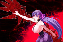 10s 1girl breasts claws fate/extra fate/extra_ccc fate_(series) hair_ribbon huge_breasts long_hair marock outstretched_arms passionlip_(fate) purple_eyes purple_hair revealing_clothes ribbon solo very_long_hair rating:Questionable score:27 user:danbooru