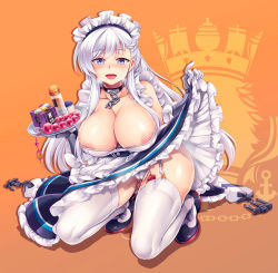  1girl anal_beads apron azur_lane belfast_(azur_lane) blue_eyes blush braid breasts cameltoe chain cleavage clothes_lift collar collarbone egg_vibrator frills full_body garter_straps hair_between_eyes inverted_nipples large_areolae large_breasts lifted_by_self long_hair maid_apron maid_headdress nipple_slip nipples open_mouth panties pussy_juice sex_toy silver_hair skirt skirt_lift solo squatting sweat thighhighs thighs tongue underwear vibrator vibrator_in_thighhighs white_panties white_thighhighs windart  rating:Explicit score:48 user:danbooru
