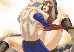  1boy 1girl breasts brown_hair capcom devil_may_cry_(series) devil_may_cry_4 hetero hug huge_breasts kyrie long_hair nero_(devil_may_cry) nude sex spread_legs topless  rating:Explicit score:15 user:sss123