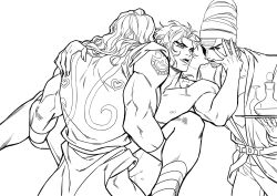  3boys absurdres after_kiss anal ass blush cum dio_brando group_sex highres huang_lia jojo_no_kimyou_na_bouken long_hair looking_at_another male_focus male_penetrated monochrome multiple_boys muscular muscular_male nipples nude pectorals sex spread_legs stardust_crusaders terence_t._d&#039;arby threesome tongue tongue_out vanilla_ice yaoi 
