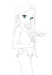  1girl blue_eyes female_focus flower highres loli long_hair looking_at_viewer monochrome simple_background solo swimsuit tagme telolista terorisuta upper_body  rating:Sensitive score:44 user:buzzinrespectuflly