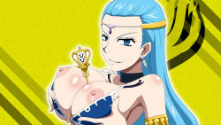 1girl aquarius_(fairy_tail) armlet armpits atelier_gons bare_shoulders between_breasts bikini bikini_top_only blue_eyes blue_hair breasts breasts_out breasts_squeezed_together earrings fairy_tail female_focus grabbing grabbing_another&#039;s_breast highres jewelry key large_breasts long_hair looking_at_viewer lots_of_jewelry matching_hair/eyes nipple_slip nipples o-ring o-ring_bikini o-ring_bikini_top o-ring_top simple_background smile solo swimsuit tattoo underboob rating:Explicit score:69 user:Ynyswydryn
