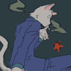  cat lowres no_humans oekaki personification shadow simple_background smoking standing white_background yokoshima_(tirimoti) 