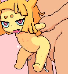  1boy 1girl akai_(ugokashitari) animal_ears animated animated_gif blonde_hair blush_stickers cat_ears censored completely_nude cum cum_in_pussy cum_overflow dangling_legs drooling eyebrows eyelashes flat_chest furry grabbing_another&#039;s_arm happy_sex heart heart_censor heavy_breathing hetero kon-tan loli nipples nude open_mouth orange_hair orgasm pixel_art red_eyes sex short_hair size_difference smile stomach_bulge youkai_(youkai_watch) youkai_watch  rating:Explicit score:359 user:danbooru