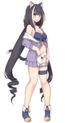 1girl animal_ear_fluff animal_ears bare_shoulders bikini black_hair blue_bikini blue_footwear boots bow cat_ears cat_tail full_body green_eyes hair_bow karyl_(princess_connect!) karyl_(summer)_(princess_connect!) long_hair looking_at_viewer low_twintails multicolored_hair navel open_mouth princess_connect! purple_bow shiseki_hirame shorts simple_background solo streaked_hair swimsuit tail thigh_strap twintails very_long_hair white_background white_hair white_shorts rating:Questionable score:11 user:danbooru