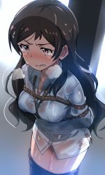 10s 1girl angry bad_id bad_pixiv_id bdsm blush bondage bound breasts brown_eyes brown_hair clenched_teeth clothes_pull idolmaster idolmaster_million_live! kitazawa_shiho long_hair pantyhose pantyhose_pull red10 rope solo tears teeth rating:Questionable score:30 user:danbooru
