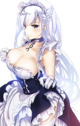 1girl apron azur_lane bad_id bad_pixiv_id bare_shoulders belfast_(azur_lane) blue_eyes blush braid breasts cleavage clothes_lift cowboy_shot dress female_focus gloves hair_ornament half_updo large_breasts lifted_by_self long_skirt looking_at_viewer maid maid_headdress no_bra profile simple_background skirt skirt_lift solo standing thighhighs thighs waist_apron white_background white_gloves white_hair white_thighhighs yu_yu rating:Sensitive score:21 user:Xander