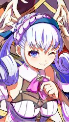  blue_eyes grey_hair head_wings highres looking_at_viewer melia_antiqua milo_monzon one_eye_closed smile wings xenoblade_chronicles:_future_connected xenoblade_chronicles_(series) xenoblade_chronicles_1 