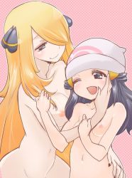 00s 2girls age_difference beanie blonde_hair blue_eyes blue_hair blush breasts chorimokki creatures_(company) cynthia_(pokemon) dawn_(pokemon) game_freak hair_over_one_eye hand_on_another&#039;s_face hat loli long_hair multiple_girls nail_polish navel nintendo nipples nude one_eye_closed onee-loli pokemon pokemon_dppt size_difference small_breasts smile very_long_hair wink yuri rating:Explicit score:137 user:Rikko-43