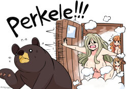 3girls bear finnish_text ida_(murgoten) katja_(murgoten) multiple_girls murgoten nude sauna 