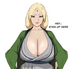  ... 1girl angry blonde_hair breasts brown_eyes cleavage clothes ear_piercing english_text facial_mark female_focus huge_breasts long_hair looking_at_viewer naruto_(series) naruto_shippuuden piercing simple_background solo tsunade_(naruto) twintails ultivlad white_background  rating:Sensitive score:116 user:SlayDash