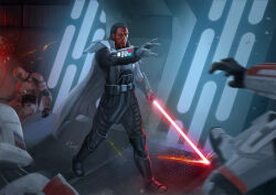  4boys alien armor battle belt black_belt black_footwear black_hair black_pants black_tunic boots cape colored_sclera colored_skin energy_sword gloves grey_cape grey_gloves hifarry holding_lightsaber knee_boots lightsaber multiple_boys pants pauldrons red_lightsaber red_skin shoulder_armor sith sith_pureblood solo_focus spacecraft_interior star_wars star_wars:_the_old_republic sword trooper_(swtor) weapon yellow_sclera 