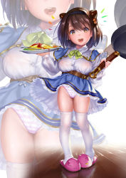 10s 1girl :3 asakuraf black_hair blue_skirt blush breasts brown_eyes brown_hair covered_erect_nipples draph female_focus floor food full_body granblue_fantasy hair_bobbles hair_ornament hairband high-waist_skirt highres holding horns ketchup loli long_sleeves looking_at_viewer matching_hair/eyes nipples no_bra non-web_source omelet omurice open_mouth oppai_loli panties pantyshot pink_panties plate reflection see-through shirt short_hair skirt slippers smile solo spoon standing striped_clothes striped_panties thighhighs underwear white_shirt white_thighhighs wooden_floor yaia_(granblue_fantasy) zoom_layer rating:Questionable score:110 user:Domestic_Importer