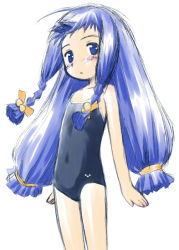  00s 1girl ahoge artist_request ayase_yue bare_arms bare_legs bare_shoulders blue_eyes blue_hair blush braid hair_tie long_hair looking_at_viewer low-tied_long_hair mahou_sensei_negima! matching_hair/eyes one-piece_swimsuit open_mouth ribbon solo standing swimsuit twintails very_long_hair white_background  rating:Sensitive score:0 user:Jollepoker