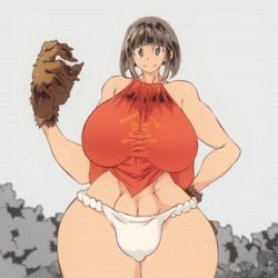  1girl abs animal_ears animal_hands animated animated_gif bare_shoulders black_eyes black_hair bouncing_breasts breast_expansion breasts covered_erect_nipples curvy fur gigantic_breasts hataraki_ari huge_breasts kaneko_(hataraki) lowres muscle_growth muscular muscular_female open_mouth original short_hair solo thick_thighs thighs transformation wide_hips 