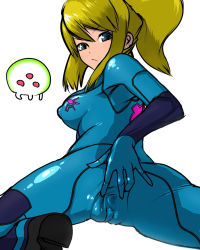 51_(gigamiso) ass blonde_hair blue_eyes bodysuit breasts clitoris covered_erect_nipples highres latex legs looking_back metroid ponytail pussy samus_aran see-through skin_tight spread_pussy spread_pussy_under_clothes thighs zero_suit rating:Explicit score:83 user:merkking