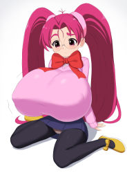 00s 1girl bow breast_expansion breasts cleavage covered_erect_nipples eiken gigantic_breasts glasses harumachi_komoe kainkout kneeling long_hair oppai_loli panties pink_hair skirt thick_eyebrows twintails underwear rating:Questionable score:82 user:Vardigiil