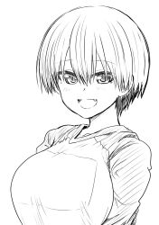 1girl breasts fang highres large_breasts open_mouth short_hair smile take_(shokumu-taiman) tomboy uzaki-chan_wa_asobitai! uzaki_hana 