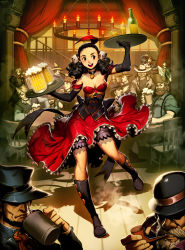  3girls 6+boys :d alcohol bare_shoulders beard beer beer_mug black_footwear black_gloves black_hair black_hat bloomers blouse blue_hat boots bottle breasts brown_eyes brown_hair brown_hat candle chair chandelier choker cleavage clenched_hand collarbone collared_shirt corset cowboy cowboy_western cup curly_hair curtains dice dress elbow_gloves facial_hair feathers genzoman glass glasses gloves green_shirt hair_ornament hands_in_pockets happy hat head_tilt holding holding_smoking_pipe indoors knee_boots long_hair looking_away medium_breasts mug multiple_boys multiple_girls mustache open_mouth original pipe_in_mouth profile railing red_dress red_hair ribbon rimless_eyewear rose_(the_wanderer) saloon saloon_girl shirt shirt_grab short_hair short_sleeves sitting sleeveless sleeveless_dress smile smoking smoking_pipe solo_focus standing standing_on_one_leg suspenders table the_wanderer twintails underwear western white_hat wine_bottle wing_collar wooden_floor  rating:Sensitive score:24 user:Otaota