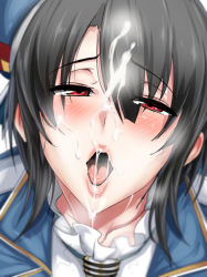 10s 1girl after_fellatio bad_id bad_pixiv_id beret black_hair blush cum facial hair_in_own_mouth hat kantai_collection looking_at_viewer male_pubic_hair military military_uniform open_mouth pubic_hair red_eyes short_hair solo stray_pubic_hair sweatdrop takao_(kancolle) tongue ulrich_(tagaragakuin) uniform rating:Explicit score:23 user:danbooru