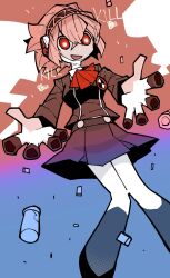  aegis_(persona) android blonde_hair dowman_sayman english_text highres knees_together_feet_apart persona persona_3 pleated_skirt red_eyes school_uniform shin_megami_tensei skirt smile 