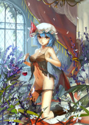  1girl 2girls alcohol babydoll bat_wings bed black_panties black_thighhighs blue_hair breasts canopy_bed cup drinking_glass female_focus flower hat jeanex jewelry looking_at_viewer maid_headdress multiple_girls navel necklace nipples panties panty_pull picture_frame pillow red_eyes remilia_scarlet short_hair silver_hair solo_focus thighhighs thighhighs_pull touhou underwear underwear_only window wine wine_glass wings  rating:Questionable score:36 user:danbooru