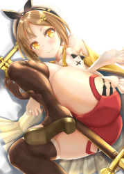 1girl artist_request ass atelier_(series) atelier_ryza bare_shoulders blush boots brown_hair from_below gloves hair_ornament hairclip hat highres looking_at_viewer red_shorts reisalin_stout shiny_skin short_hair short_shorts shorts single_glove smile solo staff thigh_boots thighhighs yellow_eyes rating:Sensitive score:10 user:armorcrystal