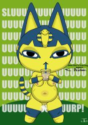  1girl absurdres animal_ears belly blue_hair breasts cat_ears cat_girl cat_tail animal_crossing egyptian highres jgchaos ankha_(animal_crossing) nintendo steam tail tea thick_thighs thighs  rating:Explicit score:4 user:jgchaos