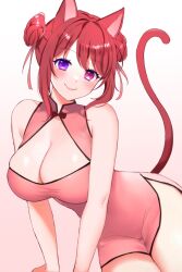  1girl animal_ears blush breasts cat_ears cat_tail china_dress chinese_clothes closed_mouth dress fyirkingdomsis gift_art heterochromia highres indie_virtual_youtuber large_breasts pink_eyes pinky_mikaori purple_eyes red_dress red_hair red_tail second-party_source smile tail virtual_youtuber  rating:Sensitive score:3 user:danbooru
