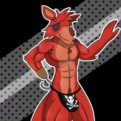  abs biceps eyepatch five_nights_at_freddy&#039;s fox foxy_(fnaf) fundoshi furry furry_male green_eyes hook_hand japanese_clothes muscular muscular_male pectorals pirate_symbol seductive_smile smile the_purple_wolf_guy  rating:Explicit score:0 user:Bilgeratshark77