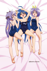 00s 3girls absurdres ahoge armpits ass back barefoot bed_sheet blue_hair blush cameltoe cleft_of_venus clothes_pull clothing_aside competition_school_swimsuit dakimakura_(medium) feet flat_chest gluteal_fold green_eyes hairband highres hiiragi_kagami hiiragi_tsukasa huge_filesize incredibly_absurdres izumi_konata lactation lactation_through_clothes long_hair lucky_star mole mole_under_eye multiple_girls nipples old_school_swimsuit one-piece_swimsuit one-piece_swimsuit_pull open_mouth purple_eyes purple_hair pussy pussy_juice saliva school_swimsuit short_hair siblings sisters small_nipples soles sugimura_tomokazu swimsuit swimsuit_aside toes twins uncensored rating:Explicit score:88 user:danbooru