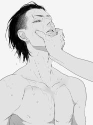  2boys artist_request dripping face_grab piercing glaring greyscale looking_at_another male_focus monochrome multiple_boys otabek_altin piercing side_shave tagme wet wet_hair yuri!!!_on_ice  rating:Questionable score:5 user:westlandevil