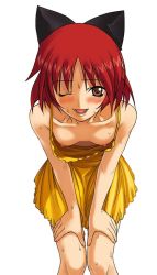 00s 1girl ;d a1_(initial-g) aged_down animal_ears bare_shoulders bent_over blush brown_eyes collarbone downblouse dress fake_animal_ears flat_chest hands_on_thighs kousaka_tamaki leaning_forward looking_at_viewer nipple_slip nipples no_bra one_eye_closed open_mouth red_hair short_hair simple_background smile solo standing sweat to_heart_(series) to_heart_2 white_background wink rating:Questionable score:35 user:danbooru