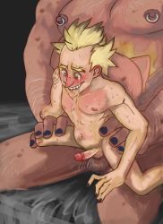  2boys anal bruise drooling happy_sex injury junkrat_(overwatch) male_focus male_penetrated multiple_boys overwatch overwatch_1 roadhog_(overwatch) saliva sex sitting size_difference yaoi  rating:Explicit score:5 user:harucho