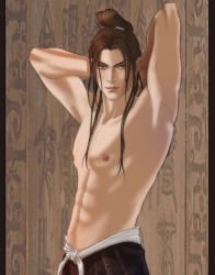  abs androgynous gender_request long_hair ma_chao male_focus muscular pectorals pectorals ponytail shin_sangoku_musou topless_male solo  rating:Sensitive score:7 user:gandalf359