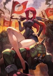 1girl breasts lack lalalalack large_breasts long_hair parasoul_(skullgirls) red_hair sitting sitting_on_person skullgirls tagme rating:Questionable score:28 user:Anon_Perv