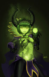  1girl absurdres artist_name bad_id bad_pixiv_id bone cape colored_skin dota_(series) dota_2 gender_request genderswap gloves glowing glowing_eyes green_hair green_skin green_theme highres horns mcrc_science monster_girl open_mouth pants pelvic_curtain personification popped_collar pugna_(dota_2) ribs scepter see-through short_hair skeleton slime_girl solo tongue tongue_out see-through_body yellow_eyes  rating:Sensitive score:49 user:danbooru