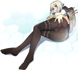 10s 1girl anus ass black_pantyhose blue_eyes blush cleft_of_venus clothes_lift fat_mons hamakaze_(kancolle) impossible_clothes kantai_collection knees_together_feet_apart lying munashi_mujou no_panties on_side pantyhose pussy see-through short_hair skirt skirt_lift solo spread_anus spread_ass uncensored white_hair rating:Explicit score:98 user:danbooru