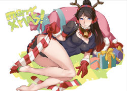  1girl antlers ass barefoot bell black_hair blue_eyes blush breasts cameltoe christmas collar covered_erect_nipples dress egyptian feet gloves gungho_online_entertainment hair_tubes hairband hat highres horns kurowa long_hair long_legs merry_christmas neck_bell nephthys_(p&amp;d) panties parted_lips ponytail puzzle_&amp;_dragons red_gloves removing_sock sack santa_hat single_sock smell sock_pull socks solo steam sweat toes underwear  rating:Questionable score:51 user:danbooru