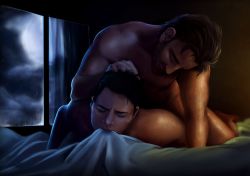 2boys anal bed grin male_focus male_penetrated multiple_boys nude sebastian_castellanos sex smile the_evil_within window yaoi  rating:Explicit score:4 user:harucho